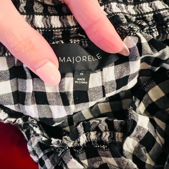 Majorelle off the shoulder black & white ruffle plaid checkers mini dress XS